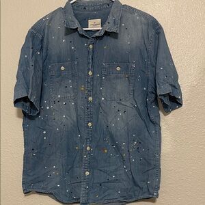 Denim paint splatter top